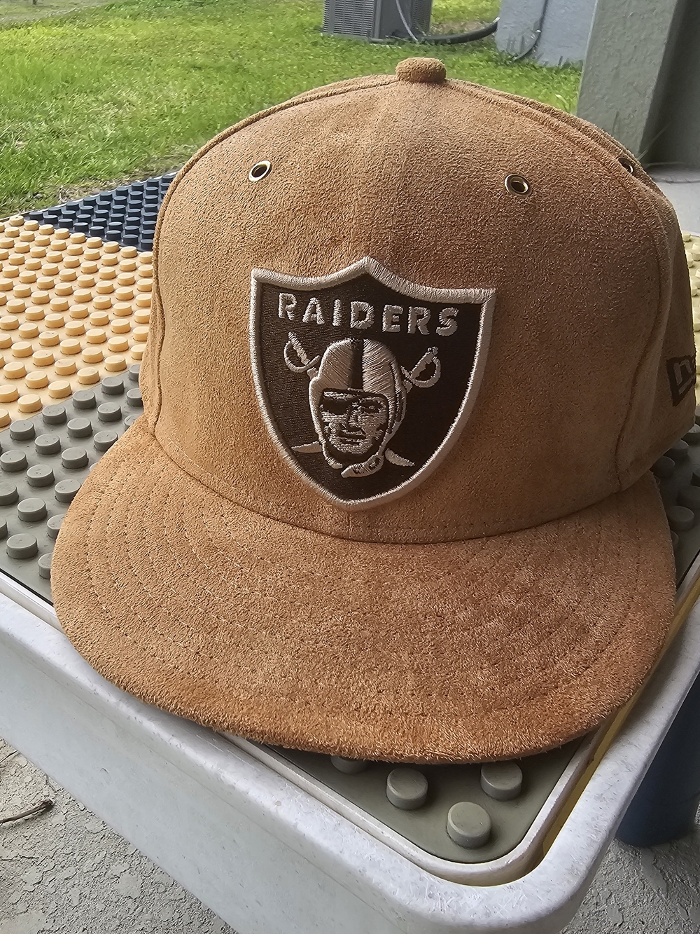 Size 7 1/4 - New Era NFL Raiders Suede Hat - Tan Beige Color